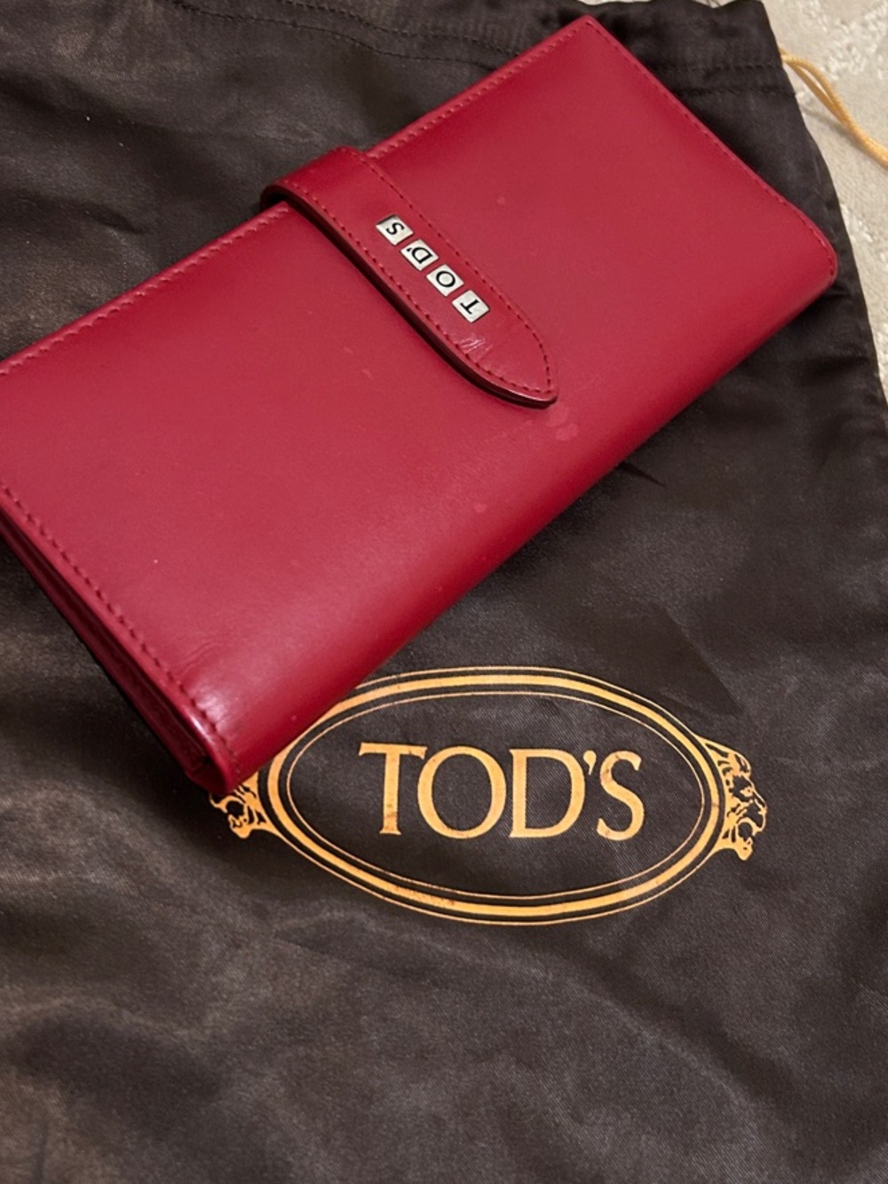 TOD'S Cherry Red Leather Snap Wallet for Women